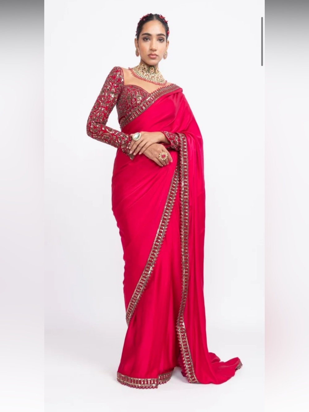 Embroidered Red Saree set